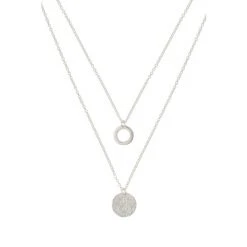 Oliver Bonas Silver Disc Double Row Necklace