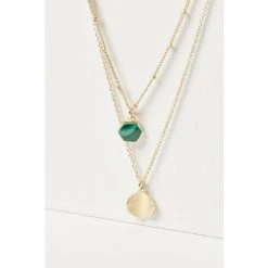 Oliver Bonas Maceo Hexagon Stone & Drop Double Row Gold Plate Brass Necklace -Oliver Bonas Shop unnamed file 1052