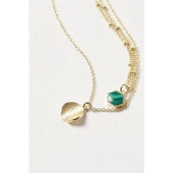 Oliver Bonas Maceo Hexagon Stone & Drop Double Row Gold Plate Brass Necklace -Oliver Bonas Shop unnamed file 1053