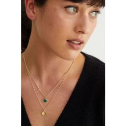 Oliver Bonas Maceo Hexagon Stone & Drop Double Row Gold Plate Brass Necklace -Oliver Bonas Shop unnamed file 1054