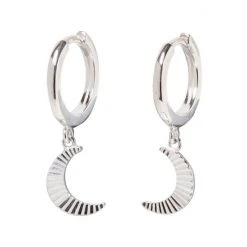 Oliver Bonas Luna Engraved Moon Silver Drop Earrings