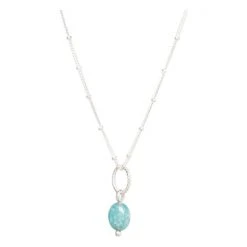 Oliver Bonas Blue Lucia Sterling Silver Loop And Oval Amazonite Drop Necklace