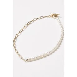 Oliver Bonas White Oriel Chain & Pearl T-Bar Chain Necklace