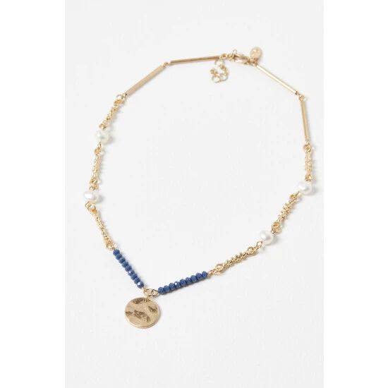 Oliver Bonas Blue Romina Beads And Pearls With Textured Disc Pendant Necklace 3 Oliver Bonas Blue Romina Beads And Pearls With Textured Disc Pendant Necklace