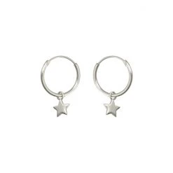 Oliver Bonas Sterling Silver Nova Star Drop Hoop Earrings