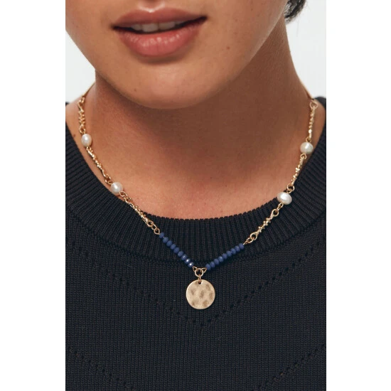 Oliver Bonas Blue Romina Beads And Pearls With Textured Disc Pendant Necklace 8 Oliver Bonas Blue Romina Beads And Pearls With Textured Disc Pendant Necklace - Image 6