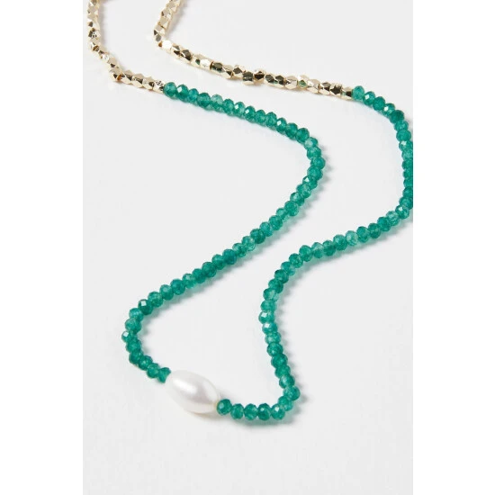 Oliver Bonas Green Geila Beaded Jade Gold Plated Necklace 5 Oliver Bonas Green Geila Beaded Jade Gold Plated Necklace - Image 3