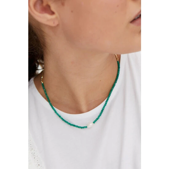 Oliver Bonas Green Geila Beaded Jade Gold Plated Necklace 8 Oliver Bonas Green Geila Beaded Jade Gold Plated Necklace - Image 6