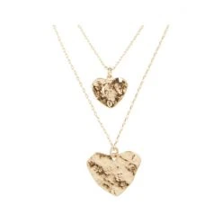Oliver Bonas Gold Zada Hammered Heart Double Row Layered Necklace