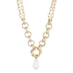 Oliver Bonas Natural Kali Faux Pearl Drop Chunky Chain Necklace