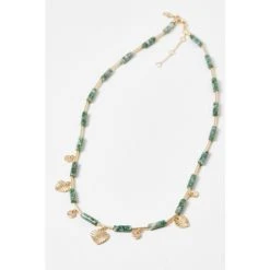 Oliver Bonas Natural Lettie Marble Beads And Heart Charm Pendant Necklace