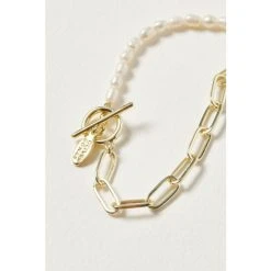 Oliver Bonas Womens White Odina Half Chain & Pearl Fob Clasp Gold Plated Brass Collar Necklace -Oliver Bonas Shop unnamed file 1254