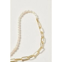 Oliver Bonas Womens White Odina Half Chain & Pearl Fob Clasp Gold Plated Brass Collar Necklace -Oliver Bonas Shop unnamed file 1255