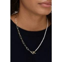 Oliver Bonas Womens White Odina Half Chain & Pearl Fob Clasp Gold Plated Brass Collar Necklace -Oliver Bonas Shop unnamed file 1257
