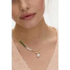 Oliver Bonas Green Dara Gold Plated Aventurine Detail Chain And Pearl Drop Necklace -Oliver Bonas Shop unnamed file 1272