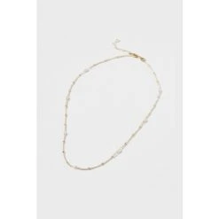 Oliver Bonas White Mila Pearl Detail Gold Plated Chain Necklace