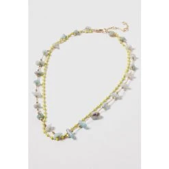 Oliver Bonas Natural Rudi Beaded Chain And Stone Chips Layered Necklace