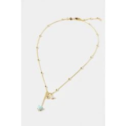 Oliver Bonas Blue Ula Flower Pearl & Heart Gold Plated Chain Necklace
