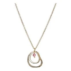 Oliver Bonas Cassandra Pink Organic Loop And Pearl Gold Plated Pendant Necklace