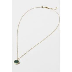Oliver Bonas Darby Disc & Green Stone Inlay Gold Plated Necklace