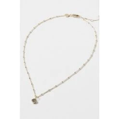 Oliver Bonas Alula Round Labradorite Drop Gold Plated Pendant Necklace