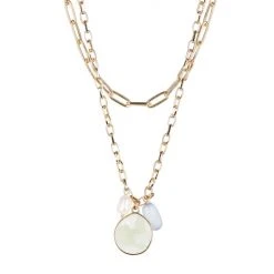 Oliver Bonas Natural Sadie Disc And Pearl Charm Layered Pendant Necklace