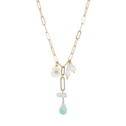 Oliver Bonas Natural Brea Flower Pearl And Stone Drop Necklace
