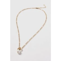 Oliver Bonas Gold Tone Rafa Round Bead Pearl Drop Chain Necklace