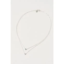 Oliver Bonas Briar Disc And Green Malachite Inlay Dot Silver Double Row Layered Necklace