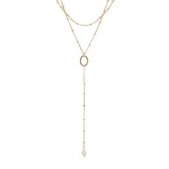 Oliver Bonas Natural Skylar Enamel Bead & Pearl Layered Necklace