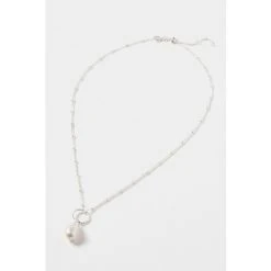 Oliver Bonas White Lucia Loop & Round Pearl Drop Sterling Silver Necklace
