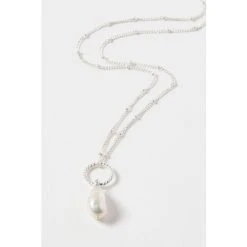 Oliver Bonas White Lucia Loop & Round Pearl Drop Sterling Silver Necklace -Oliver Bonas Shop unnamed file 1551