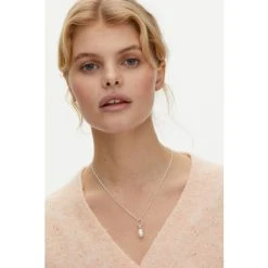 Oliver Bonas White Lucia Loop & Round Pearl Drop Sterling Silver Necklace -Oliver Bonas Shop unnamed file 1553