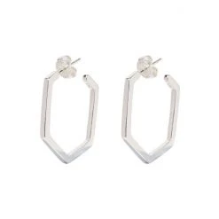 Oliver Bonas Hexagon Silver Hoops