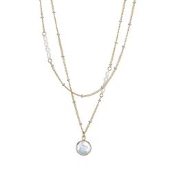 Oliver Bonas Nyla Natural Enamel Bead & Pearl Drop Layered Chain Necklace