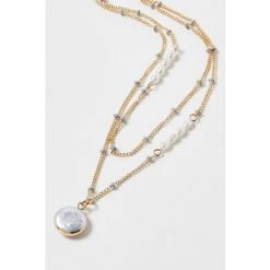 Oliver Bonas Nyla Natural Enamel Bead & Pearl Drop Layered Chain Necklace -Oliver Bonas Shop unnamed file 1602