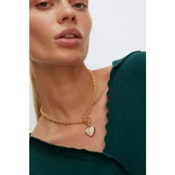 Oliver Bonas Gold Skip Pearl Heart Charm Gold Plated Collar Chain Necklace -Oliver Bonas Shop unnamed file 1623