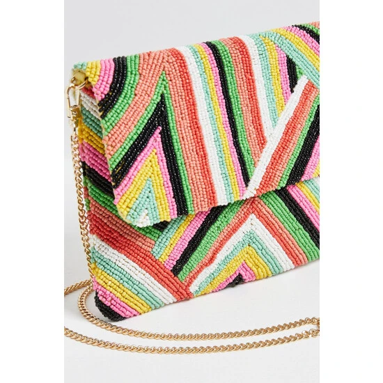 Oliver Bonas Pink Robbie Rainbow Beaded Cotton Clutch Bag 5 Oliver Bonas Pink Robbie Rainbow Beaded Cotton Clutch Bag - Image 3