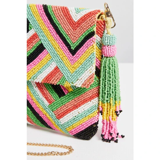 Oliver Bonas Pink Robbie Rainbow Beaded Cotton Clutch Bag 7 Oliver Bonas Pink Robbie Rainbow Beaded Cotton Clutch Bag - Image 5