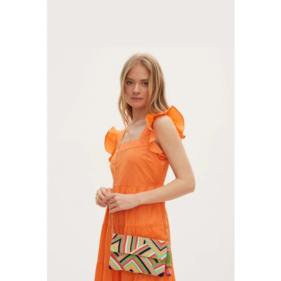 Oliver Bonas Pink Robbie Rainbow Beaded Cotton Clutch Bag 9 Oliver Bonas Pink Robbie Rainbow Beaded Cotton Clutch Bag - Image 7