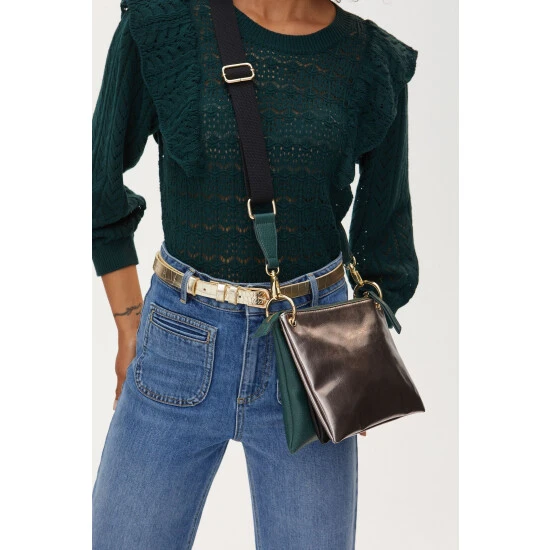 Oliver Bonas Green Laurie Triple Pocket & Metallic Cross-Body Bag 9 Oliver Bonas Green Laurie Triple Pocket & Metallic Cross-Body Bag - Image 7