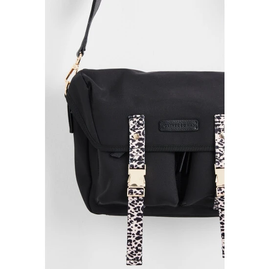 Oliver Bonas Leopard Print Clasp Messenger Cross-Body Black Bag 6 Oliver Bonas Leopard Print Clasp Messenger Cross-Body Black Bag - Image 4