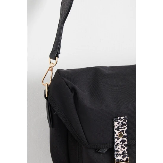 Oliver Bonas Leopard Print Clasp Messenger Cross-Body Black Bag 8 Oliver Bonas Leopard Print Clasp Messenger Cross-Body Black Bag - Image 6