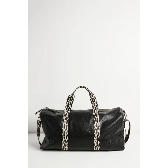 Oliver Bonas Hattie Black Leopard Strap Rectangular Weekend Bag 3 Oliver Bonas Hattie Black Leopard Strap Rectangular Weekend Bag