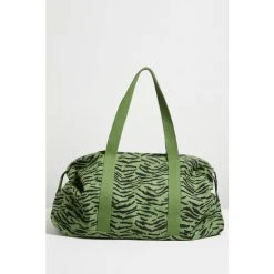 Oliver Bonas Green Zebra Print Khaki Canvas Weekend Bag -Oliver Bonas Shop unnamed file 1876
