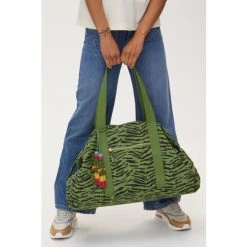Oliver Bonas Green Zebra Print Khaki Canvas Weekend Bag -Oliver Bonas Shop unnamed file 1881