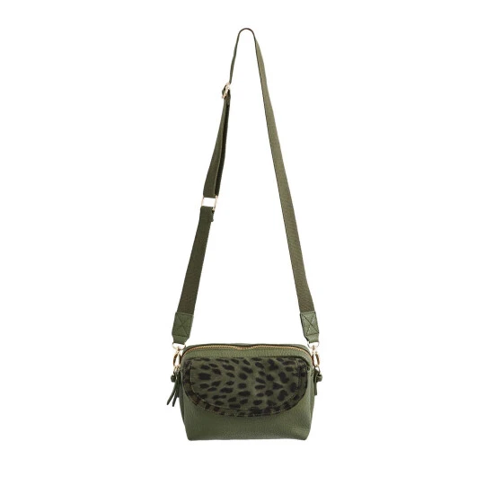 Oliver Bonas Green Mila Fold Over Animal Print Cross-Body Bag 3 Oliver Bonas Green Mila Fold Over Animal Print Cross-Body Bag