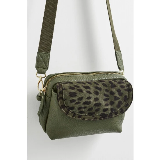 Oliver Bonas Green Mila Fold Over Animal Print Cross-Body Bag 6 Oliver Bonas Green Mila Fold Over Animal Print Cross-Body Bag - Image 4
