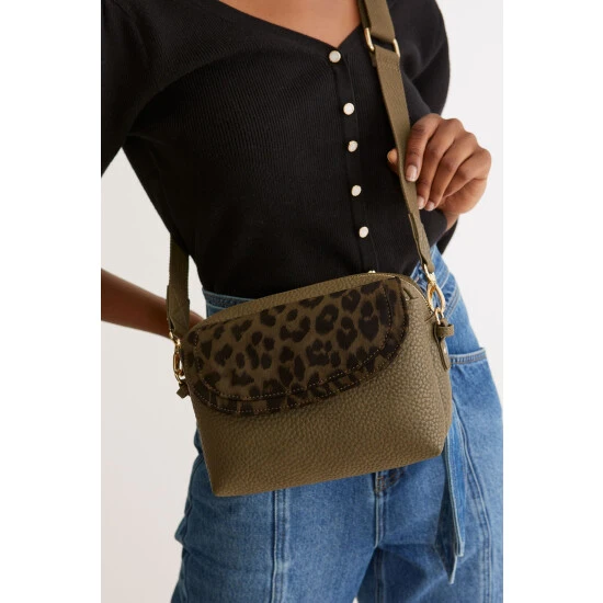 Oliver Bonas Green Mila Fold Over Animal Print Cross-Body Bag 9 Oliver Bonas Green Mila Fold Over Animal Print Cross-Body Bag - Image 7