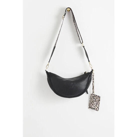 Oliver Bonas Betty Leopard Print Slouch Semi Circle Belt Black Bag 4 Oliver Bonas Betty Leopard Print Slouch Semi Circle Belt Black Bag - Image 2